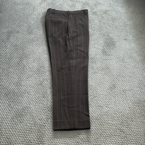 Gently worn flat front Tommy Hilfiger Brown w/ light blue pin stripe dress pant - Picture 1 of 5